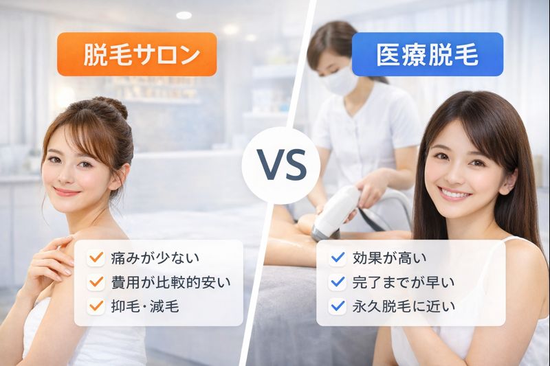 脱毛サロンと医療脱毛の違いをわかりやすく比較